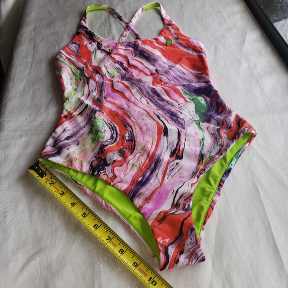 ACNE STUDIOS Witala Face Marble Print One-Piece Swimsuit Sz S - Picture 12 of 14